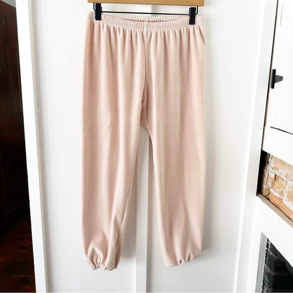 THE GREAT pink velour the cropped sweatpant